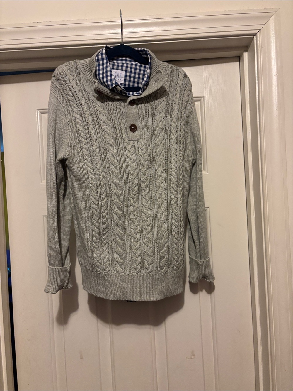 GAP Men's Light Gray Cable-Knit Zip-Up Sweater